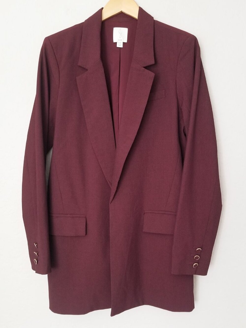 Joie Open Front Long Line Blazer Jacket L Burgundy Wine Preppy Business Casual